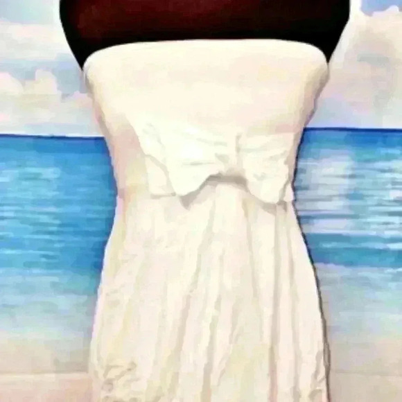 Vintage WET SEAL Woman's OFF-WHITE Sexy STRAPLESS Tunic Top BOW STRETCH shirt - Picture 3 of 6